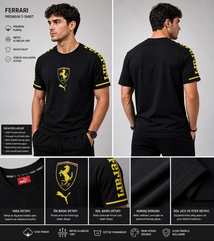 PUMA FERRARİ Baskılı Premium Tişört