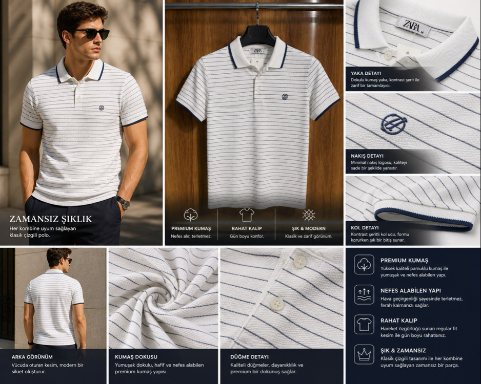 Çizgili Premium Polo Yaka Tişört
