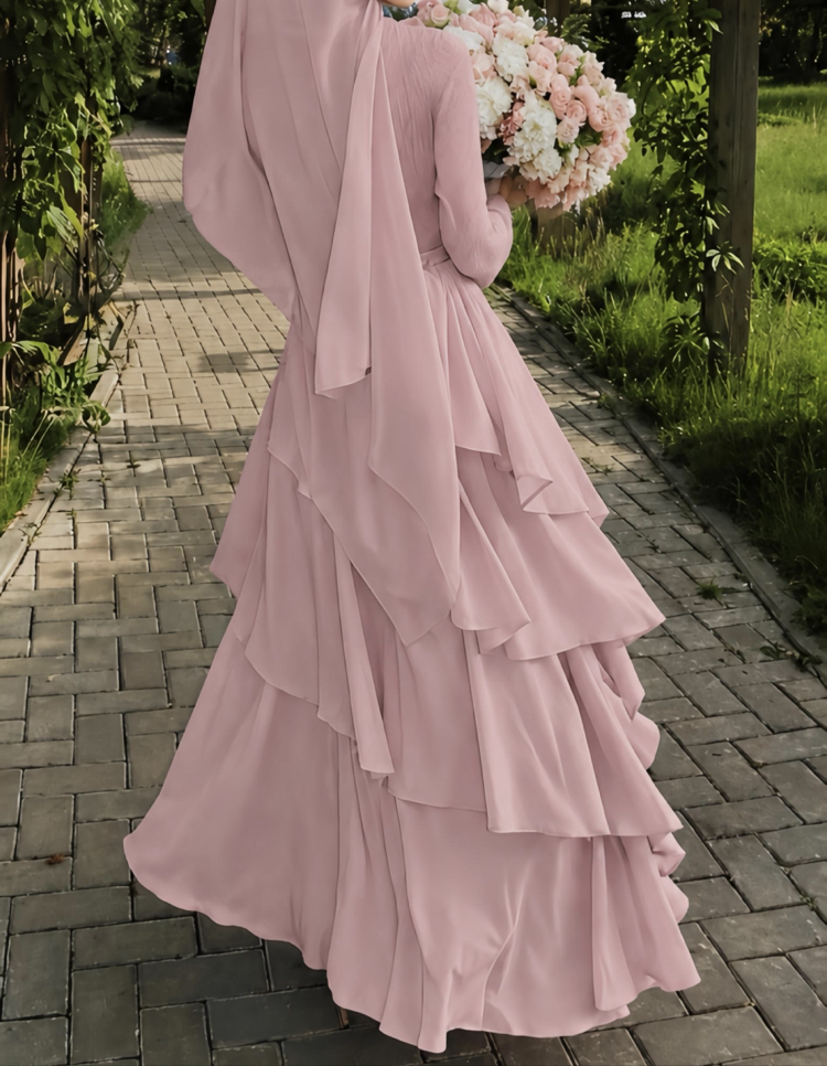 Pembe kat kat elbise 