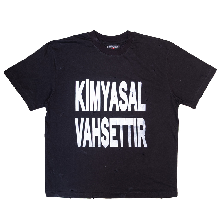 “Kimyasal Vahşettır” Distressed Black Tee