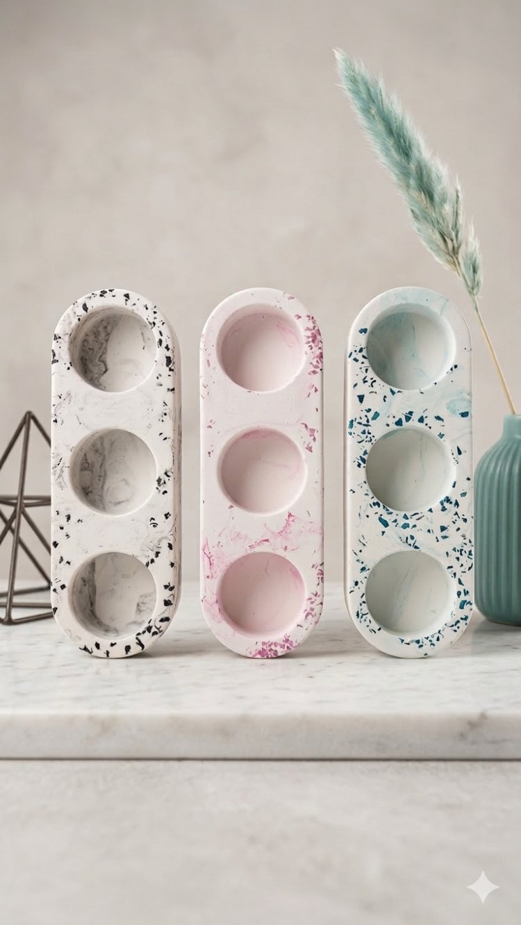 El Yapımı Beton Tealight Mumluk & Cam Detaylı