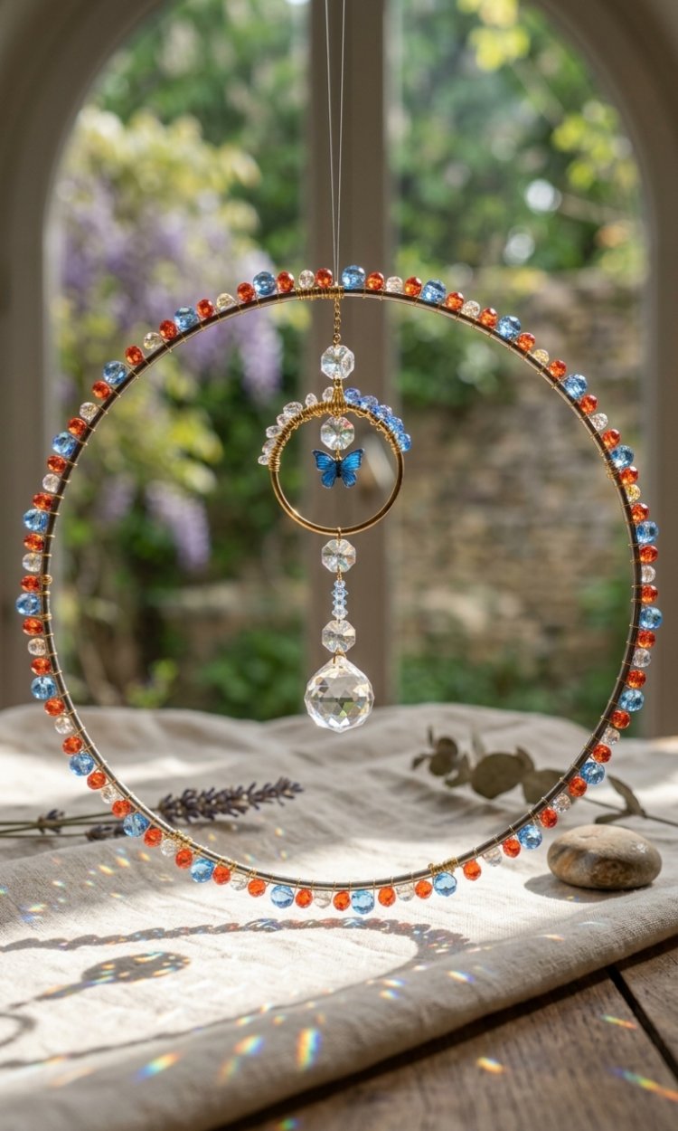 Mavi Kelebek Kristal Suncatcher - 25 cm Güneş Yakalayıcı