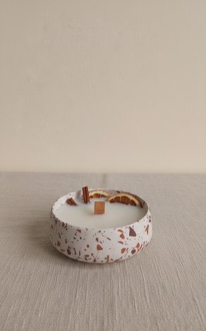 Terrazzo Desenli El Yapımı Soya Mumu - Tarçın & Portakal Serisi