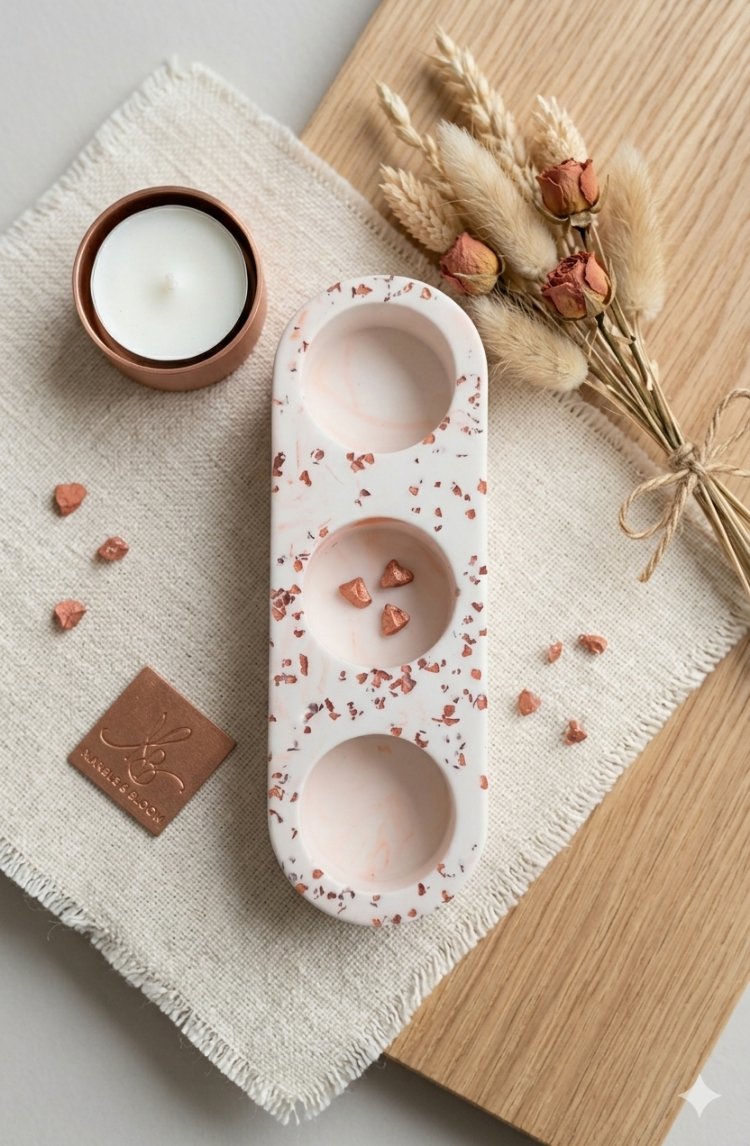 El Yapımı Beton Tealight Mumluk & Cam Detaylı
