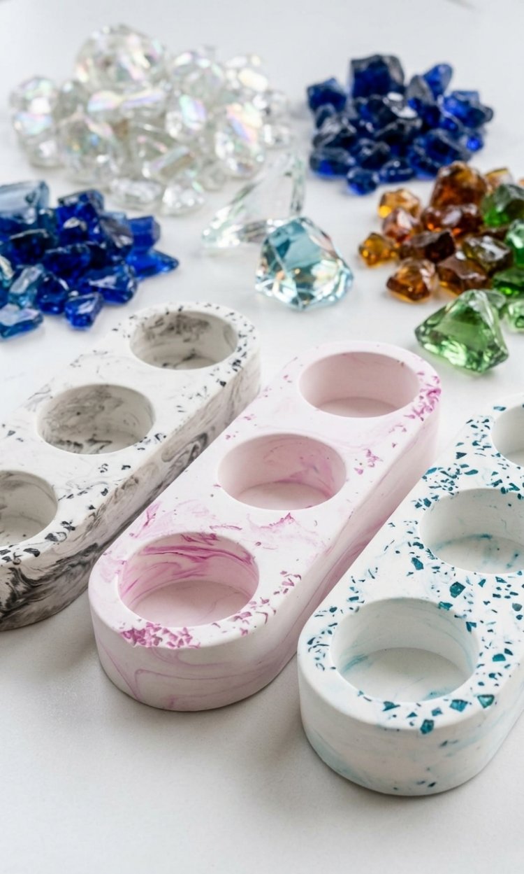 El Yapımı Beton Tealight Mumluk & Cam Detaylı