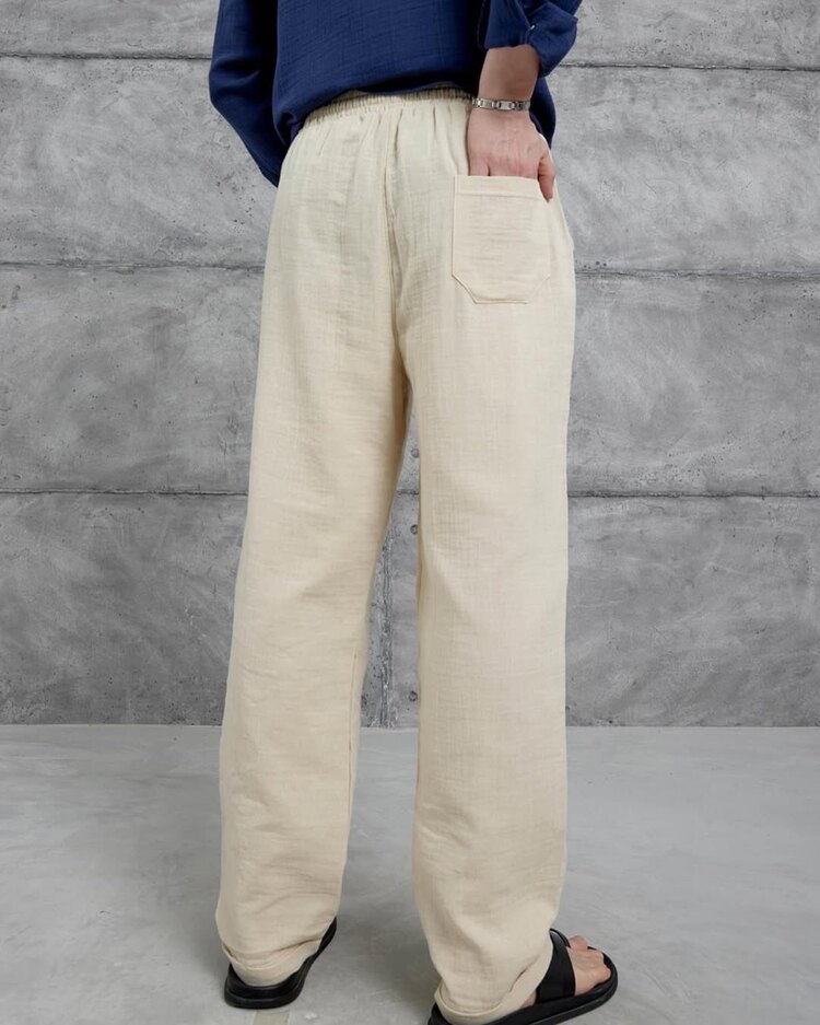 V. Müslin Keten Pantolon Krem 8404