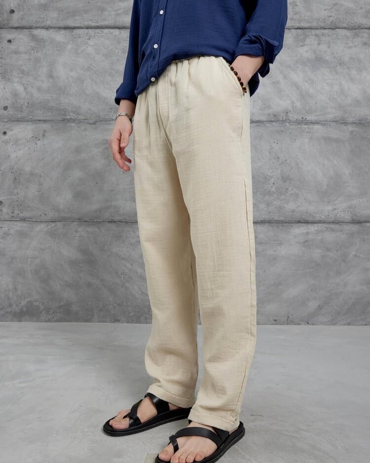 V. Müslin Keten Pantolon Krem 8404