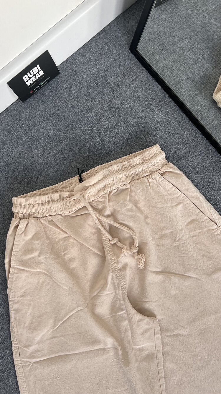 Asit Yıkamalı Keten Pantolon Bej 8355