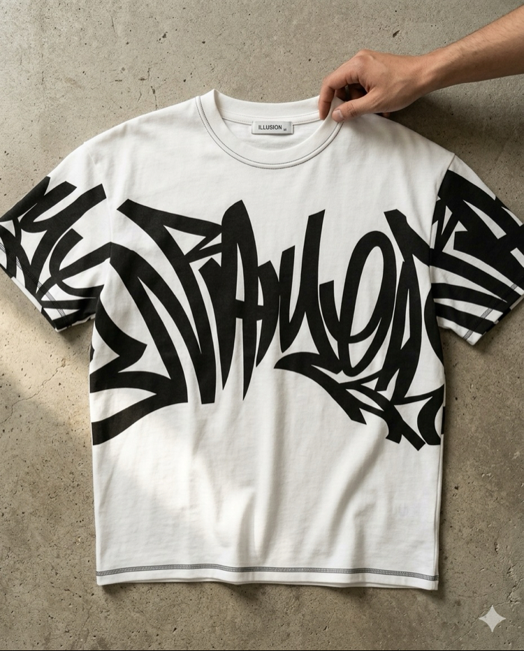 Premium Graf Oversize T-Shirt Beyaz 8499