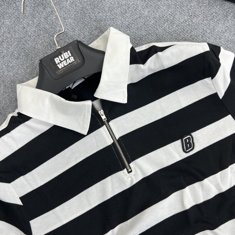Polo Yaka Örme Sweat Beyaz-Siyah 8369