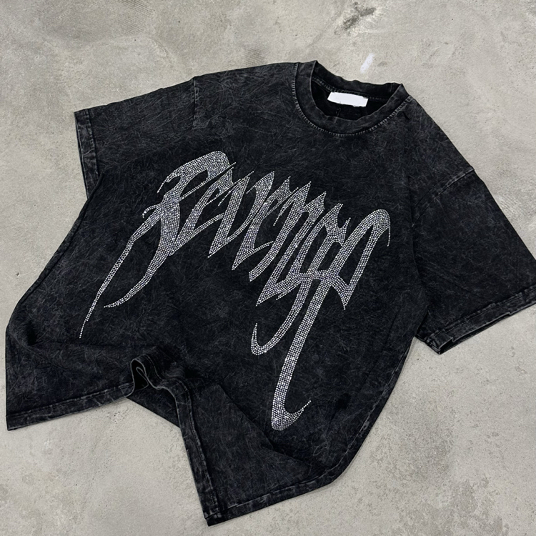 Yıkamalı Revenge Taşlı Oversize T-Shirt (Antrasit)