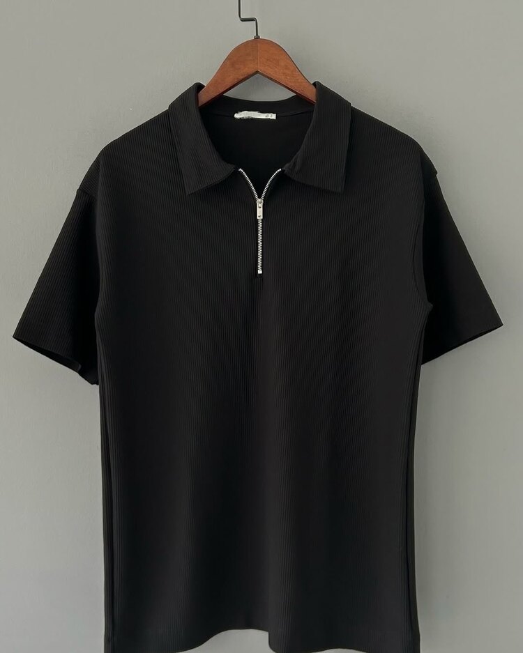Z. Fermuarlı Polo Yaka T-Shirt Siyah 8403