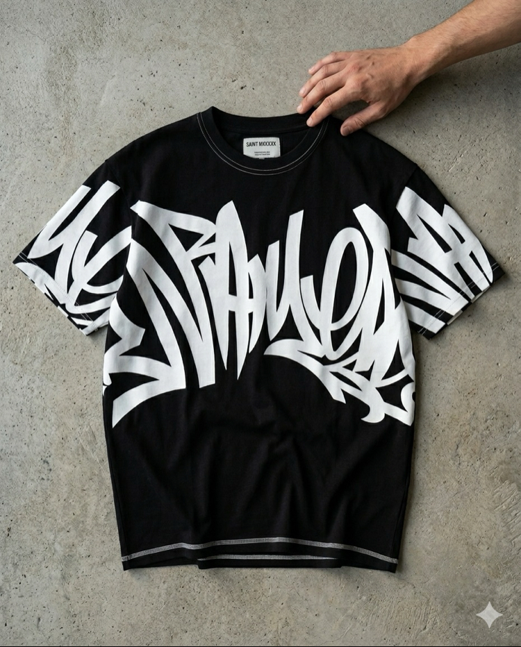 Premium Graf Oversize T-Shirt Siyah 8499