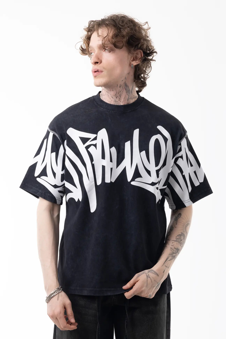 Premium Graf Oversize T-Shirt Siyah 8499