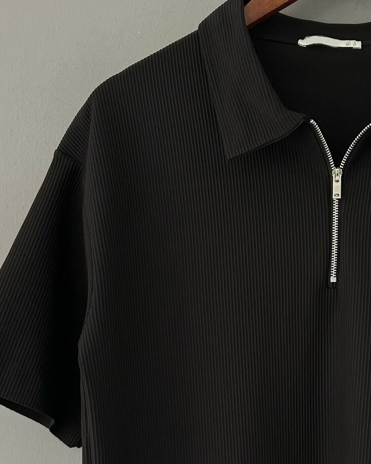 Z. Fermuarlı Polo Yaka T-Shirt Siyah 8403