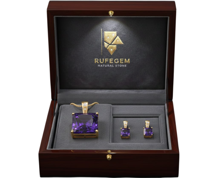 Rufegem Ametist Kolye / Küpe Özel Tasarım Set