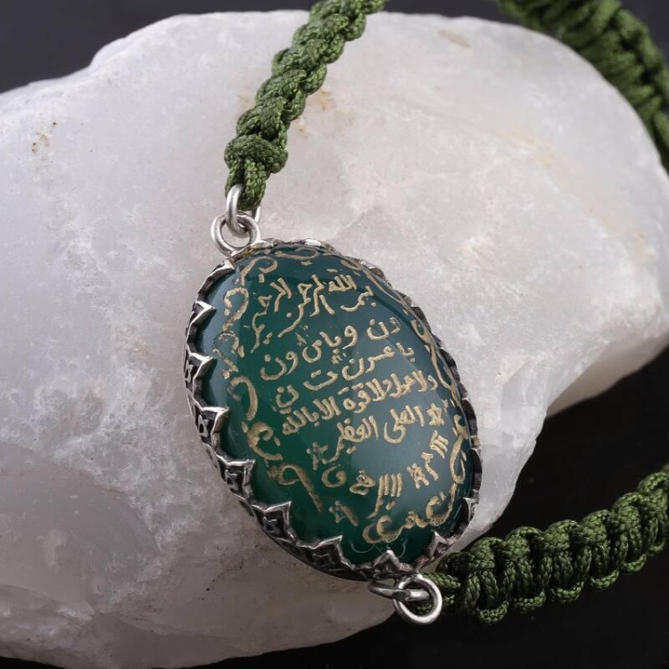Muhabbet Tılsımı El Yazması Yeşil Akik Taşı Bileklik