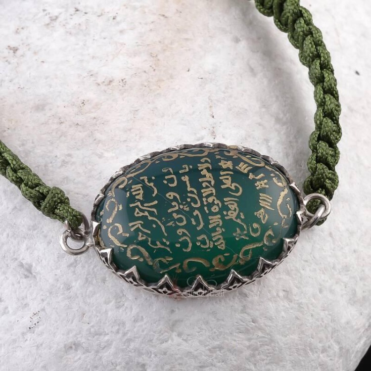 Muhabbet Tılsımı El Yazması Yeşil Akik Taşı Bileklik