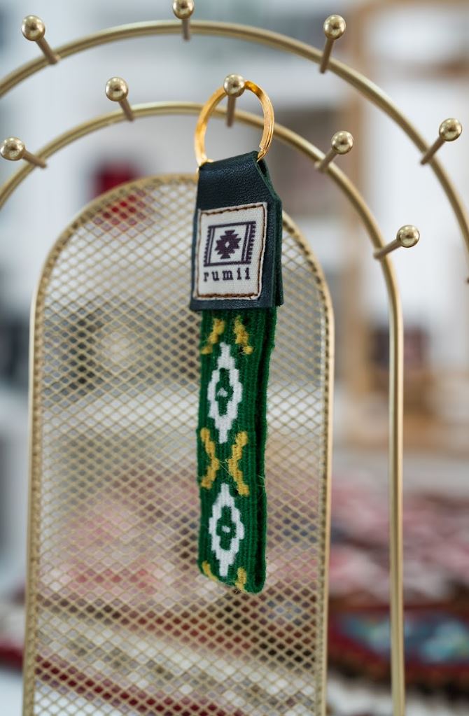 Göz Motifli El Dokuması Kilim Anahtarlık (Yeşil)
