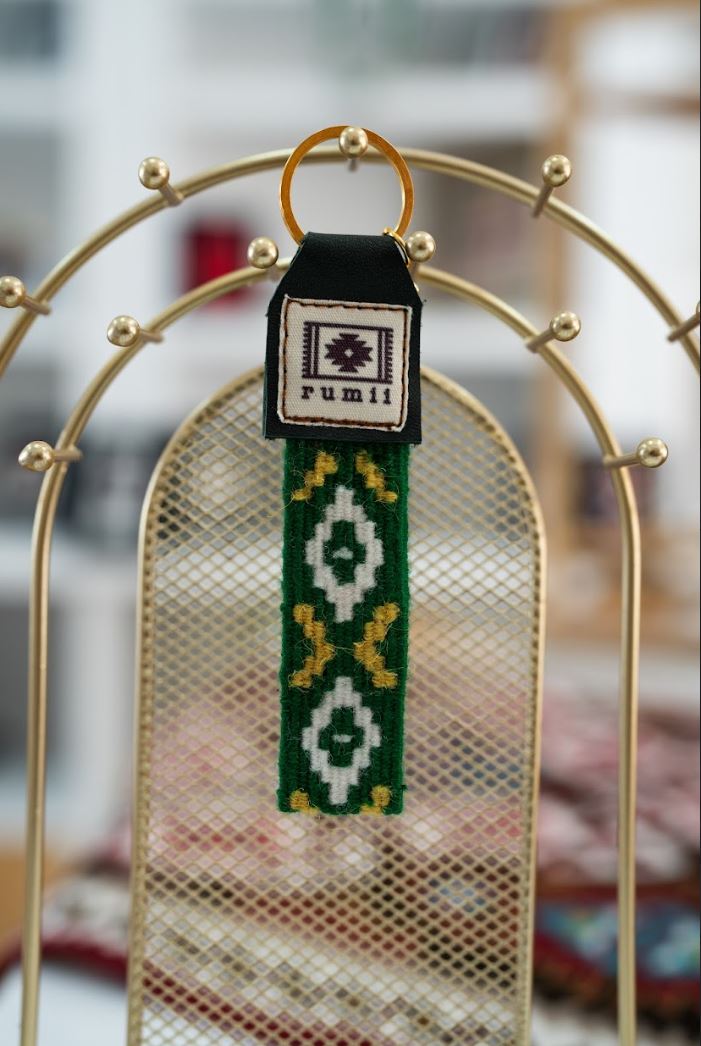 Göz Motifli El Dokuması Kilim Anahtarlık (Yeşil)