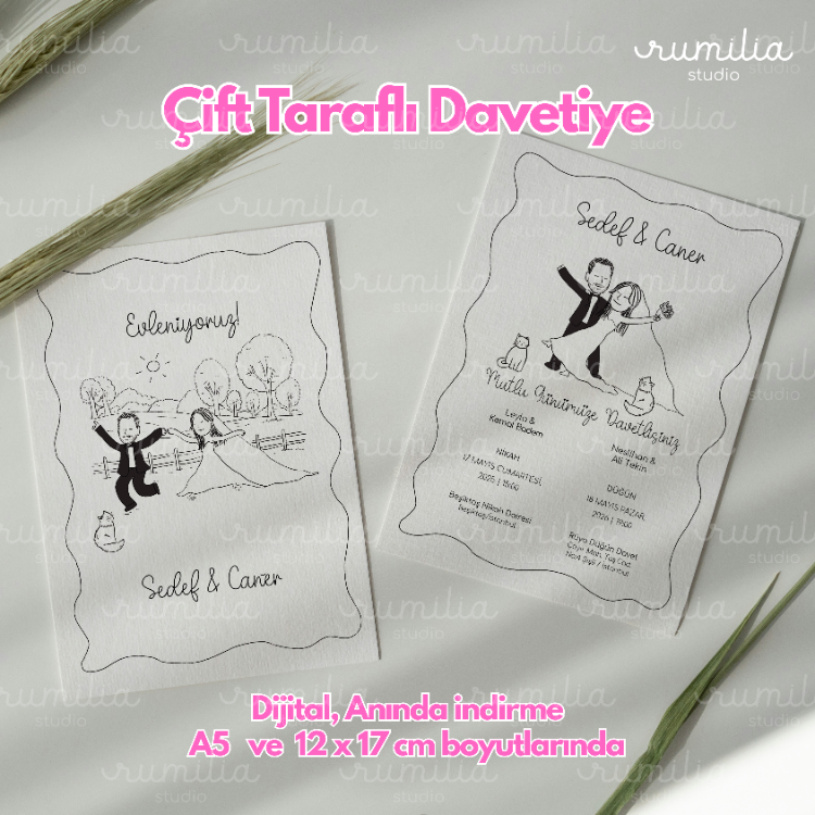 Dijital Düğün & Nişan Davetiyesi – Kişiselleştirilebilir Tasarım | A5 & 12x17 cm