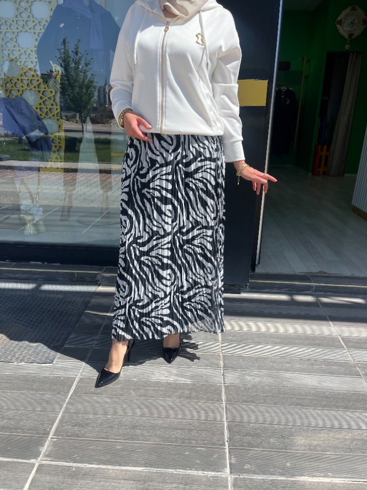 2K GİYİM ZEBRA DESENLİ ŞİFON ETEK