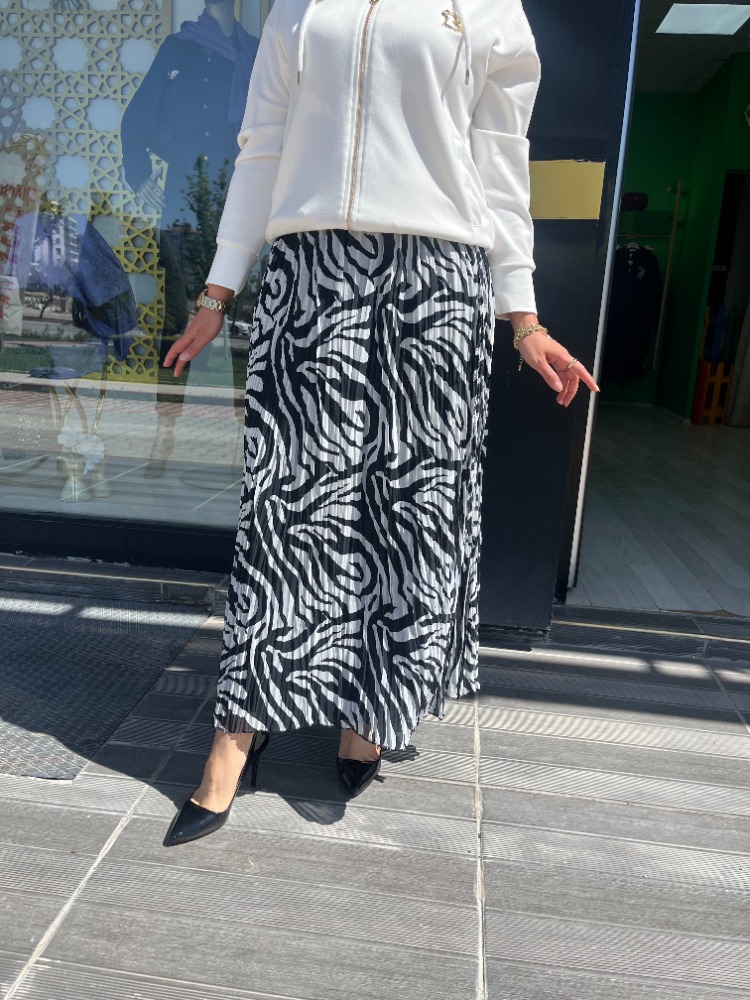 2K GİYİM ZEBRA DESENLİ ŞİFON ETEK