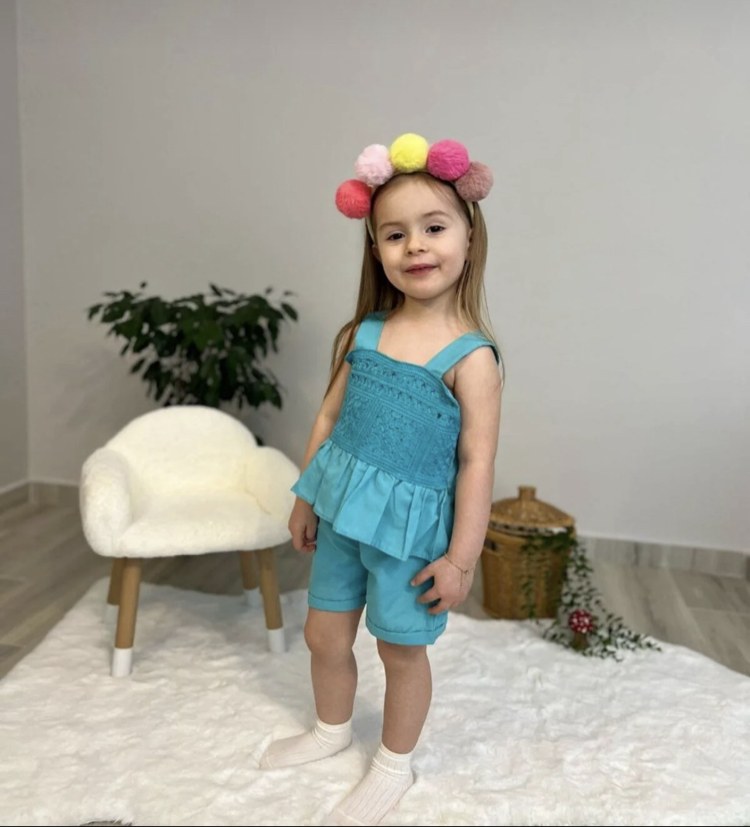 Kız Çocuk Turkuaz Alt Üst Şortlu Takım