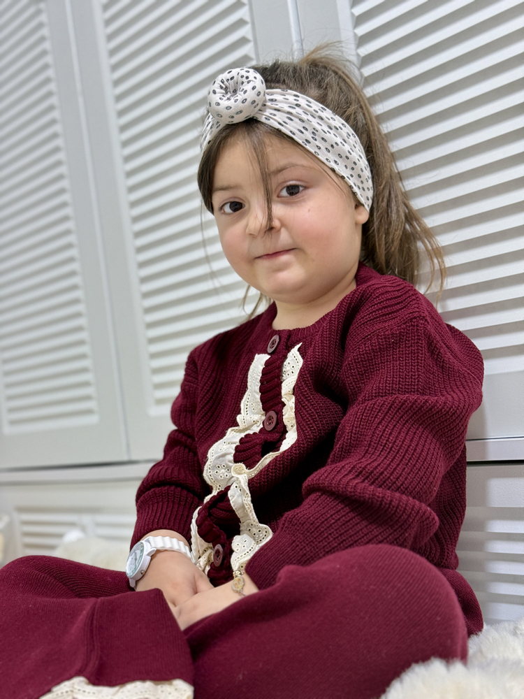 Kız Çocuk Bordo Güpür Detaylı Takım