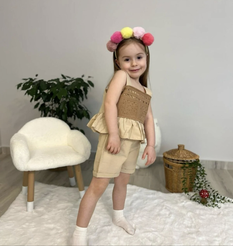 Kız Çocuk Kahve Rengi Şortlu Alt Üst Takım