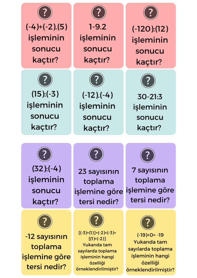 TAM SAYILARLA TOPLAMA ÇIKARMA İŞLEMİ/PARKUR OYUNU