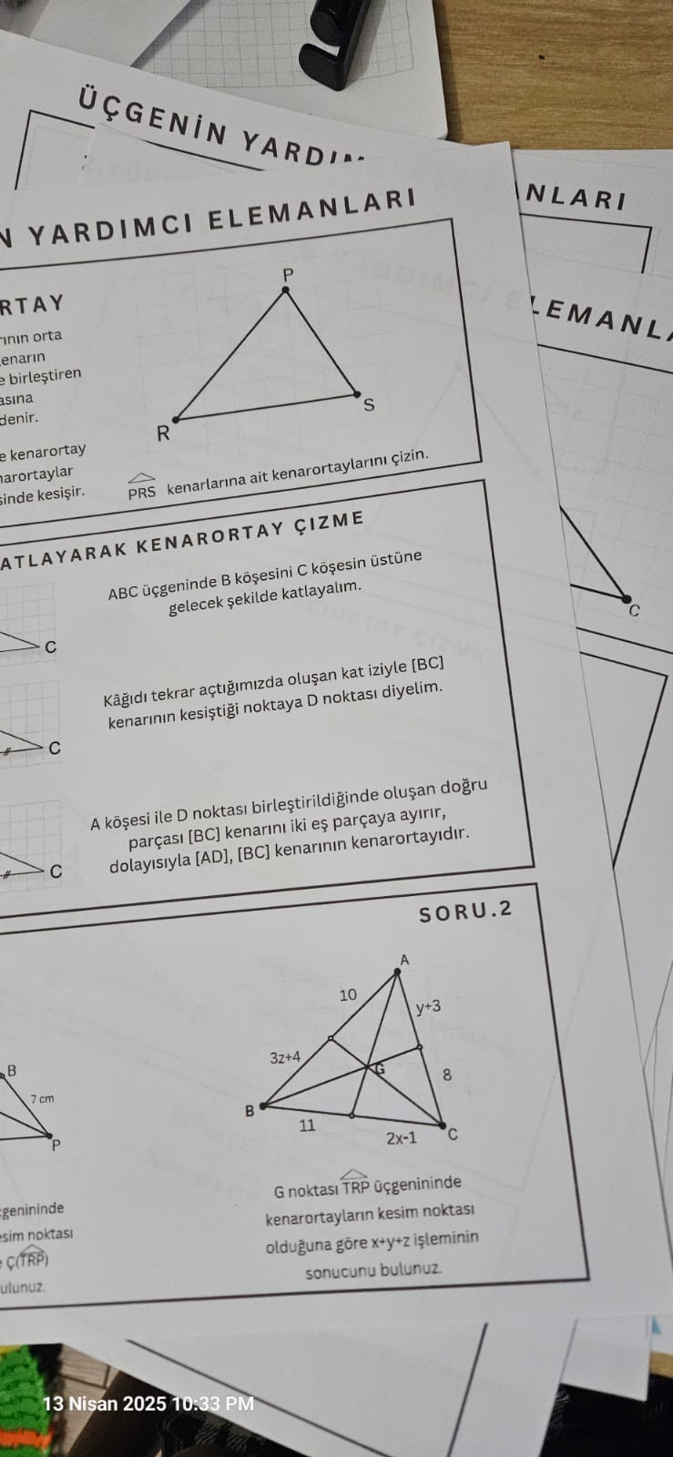 ÜÇGENİN YARDIMCI ELEMANLARI