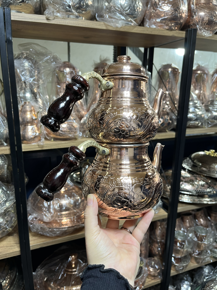Bakırı Kalın Sarmaşık Desenli Çaydanlık No:2