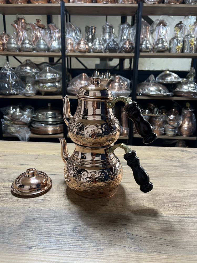 Papatya Desenli Bakır Çaydanlık No:2