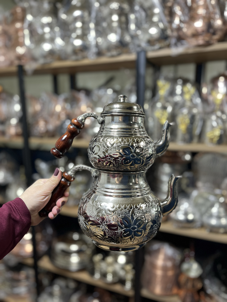 Gümüş Rengi Bakır Çaydanlık No:3