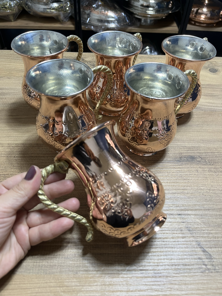 6 Adet Üzüm Desenli Bakır Bardak 