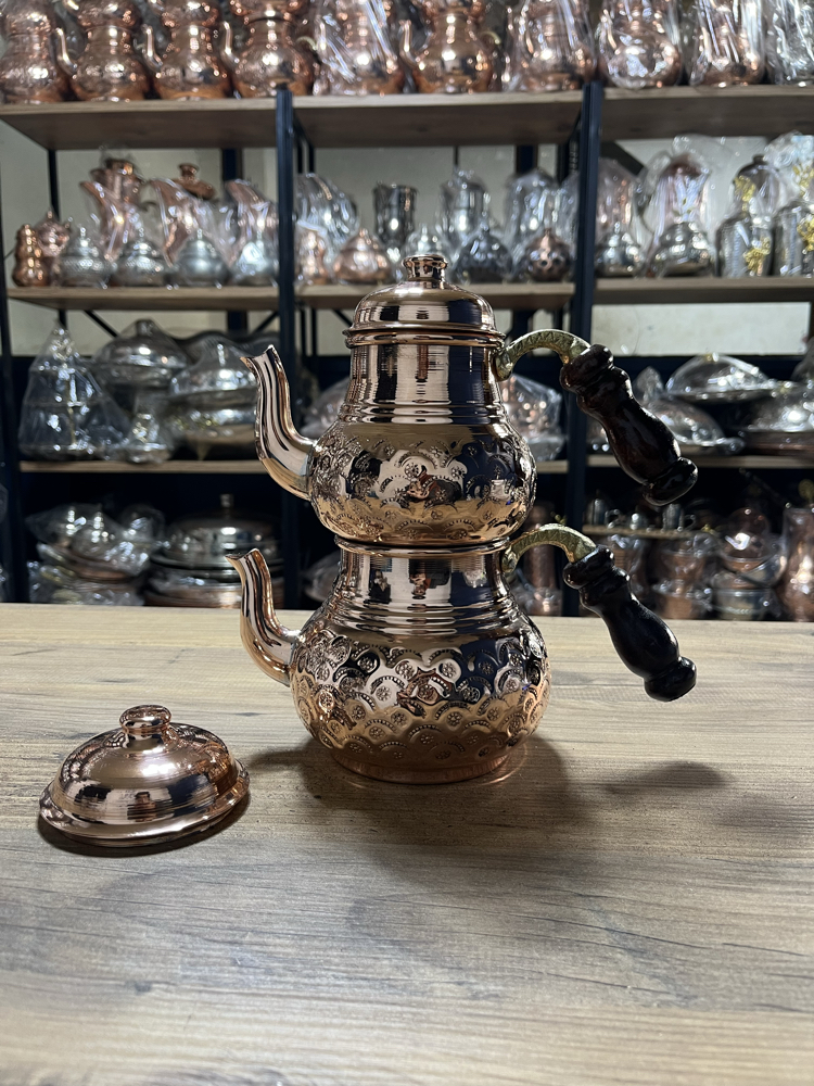 Papatya Desenli Bakır Çaydanlık No:2