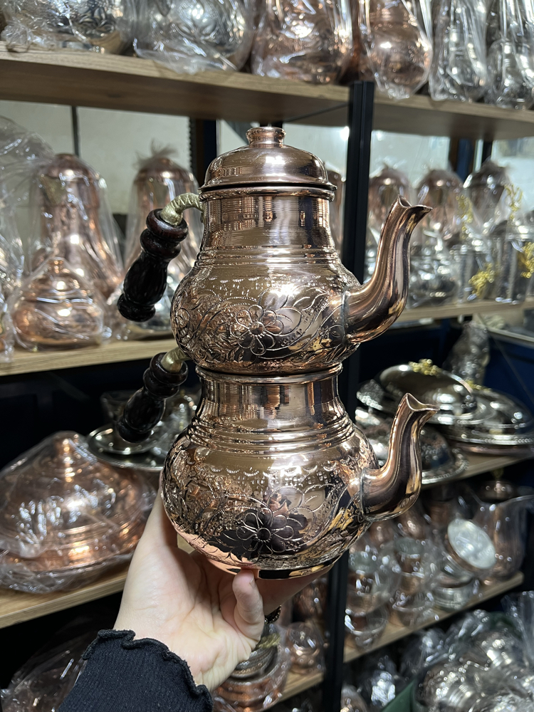 Bakırı Kalın Sarmaşık Desenli Çaydanlık No:2