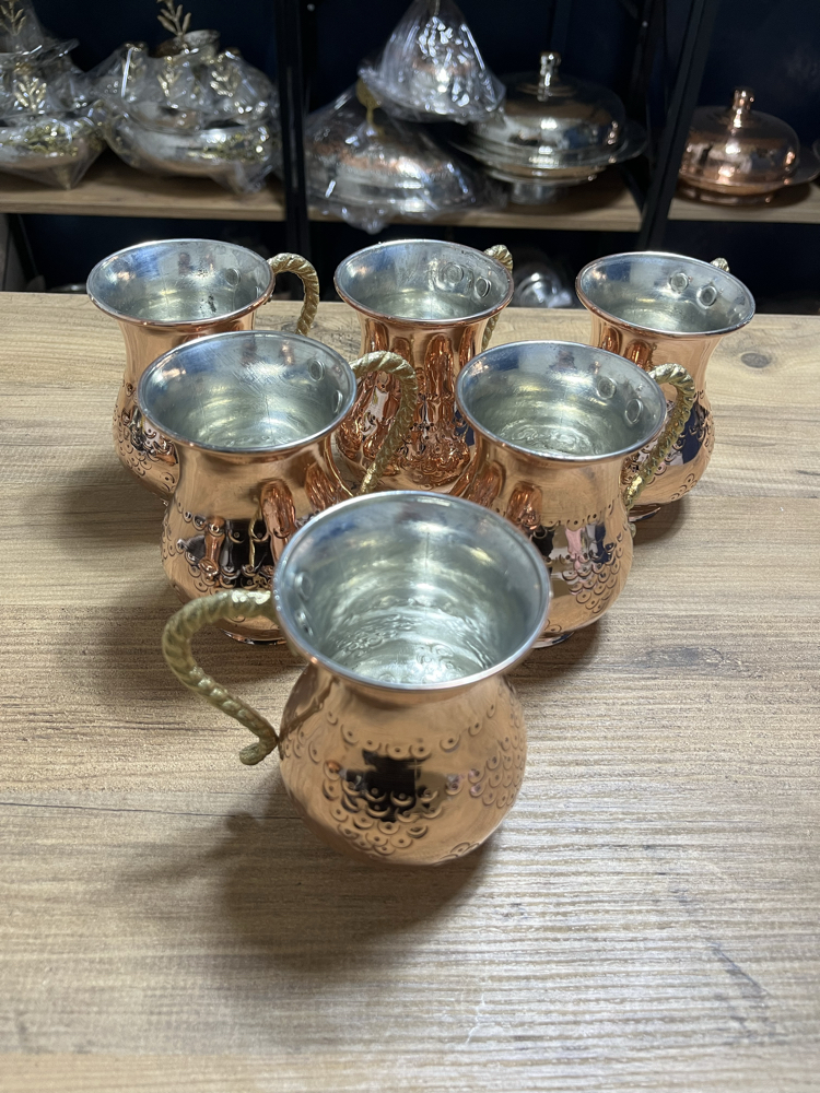6 Adet Üzüm Desenli Bakır Bardak 