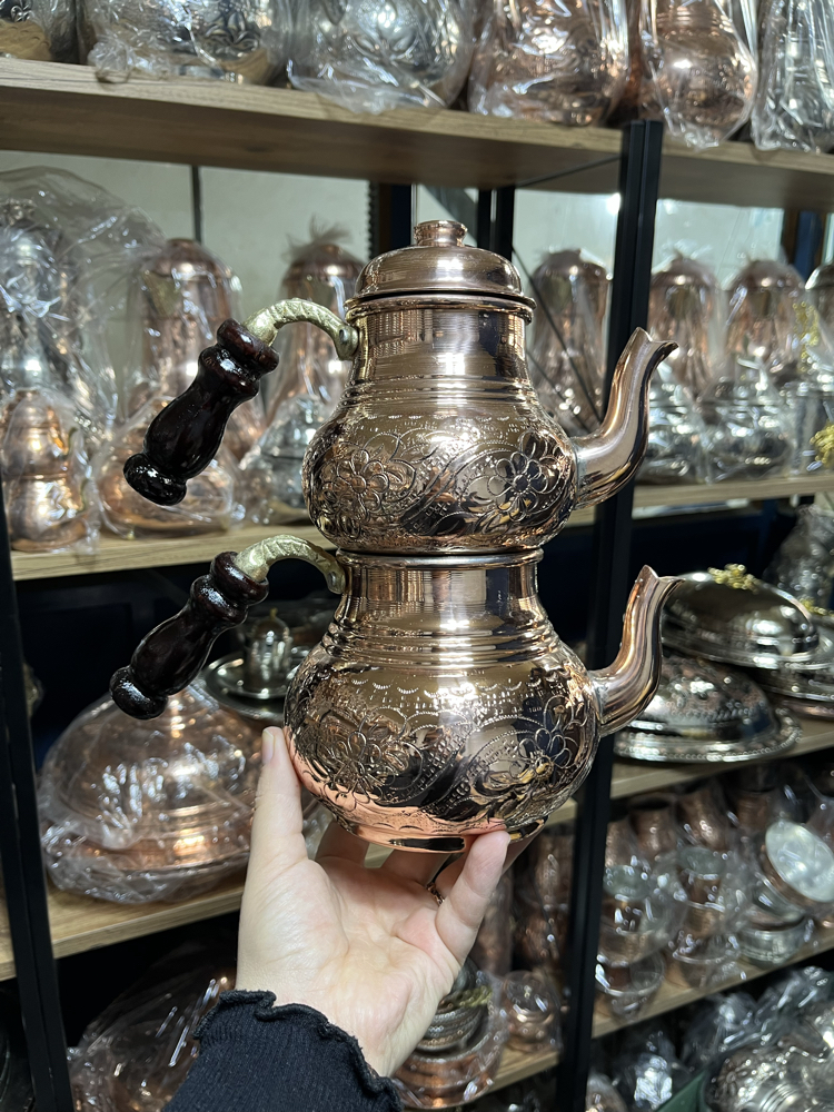 Bakırı Kalın Sarmaşık Desenli Çaydanlık No:2