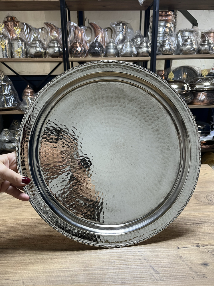 Çirtikli Nikelli Bakır Çay Tepsisi