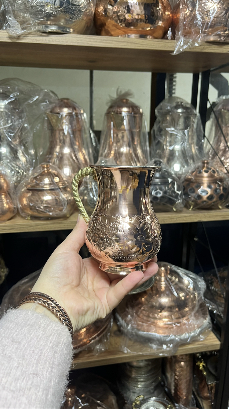 Çiçek Desenli Bakır Bardak 