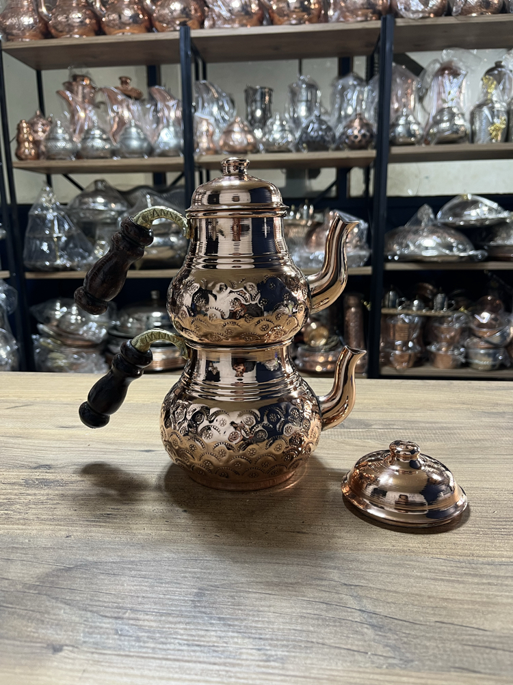 Papatya Desenli Bakır Çaydanlık No:2