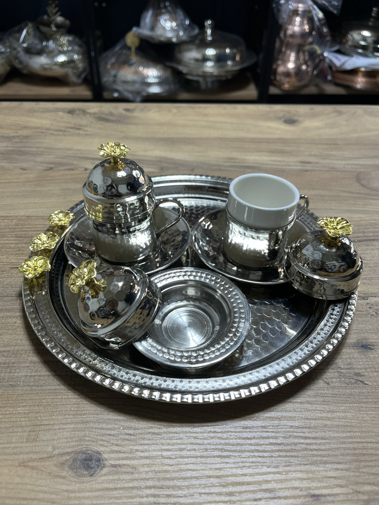 Çiçek Detaylı Bakır Fincan Takımı 