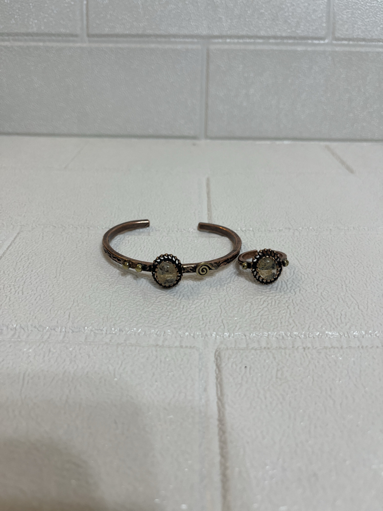 Sitrin Doğal Taşlı Bakır Bileklik ve Yüzük 