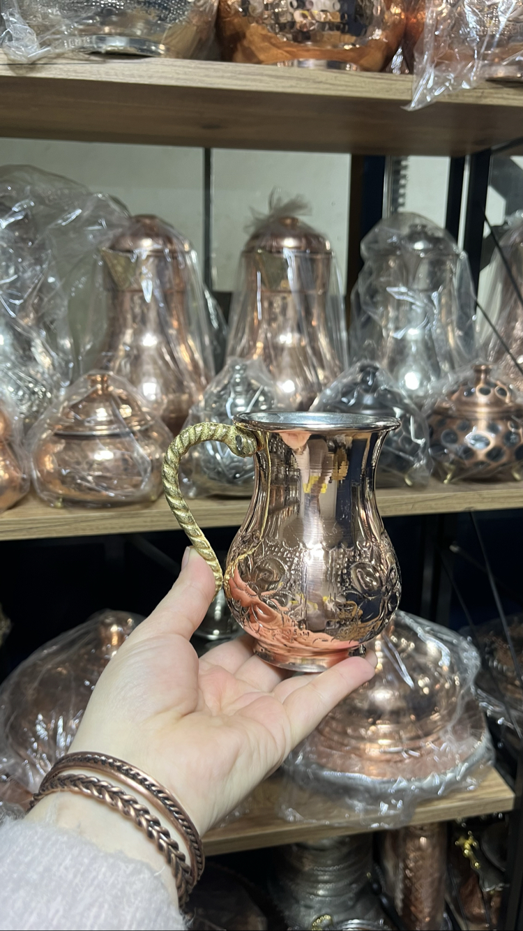 Keskili Çiçek Desenli Bakır Bardak