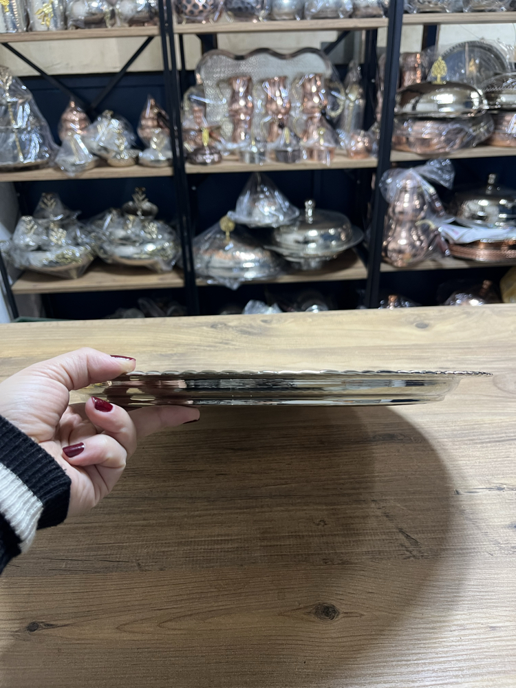 Çirtikli Nikelli Bakır Çay Tepsisi