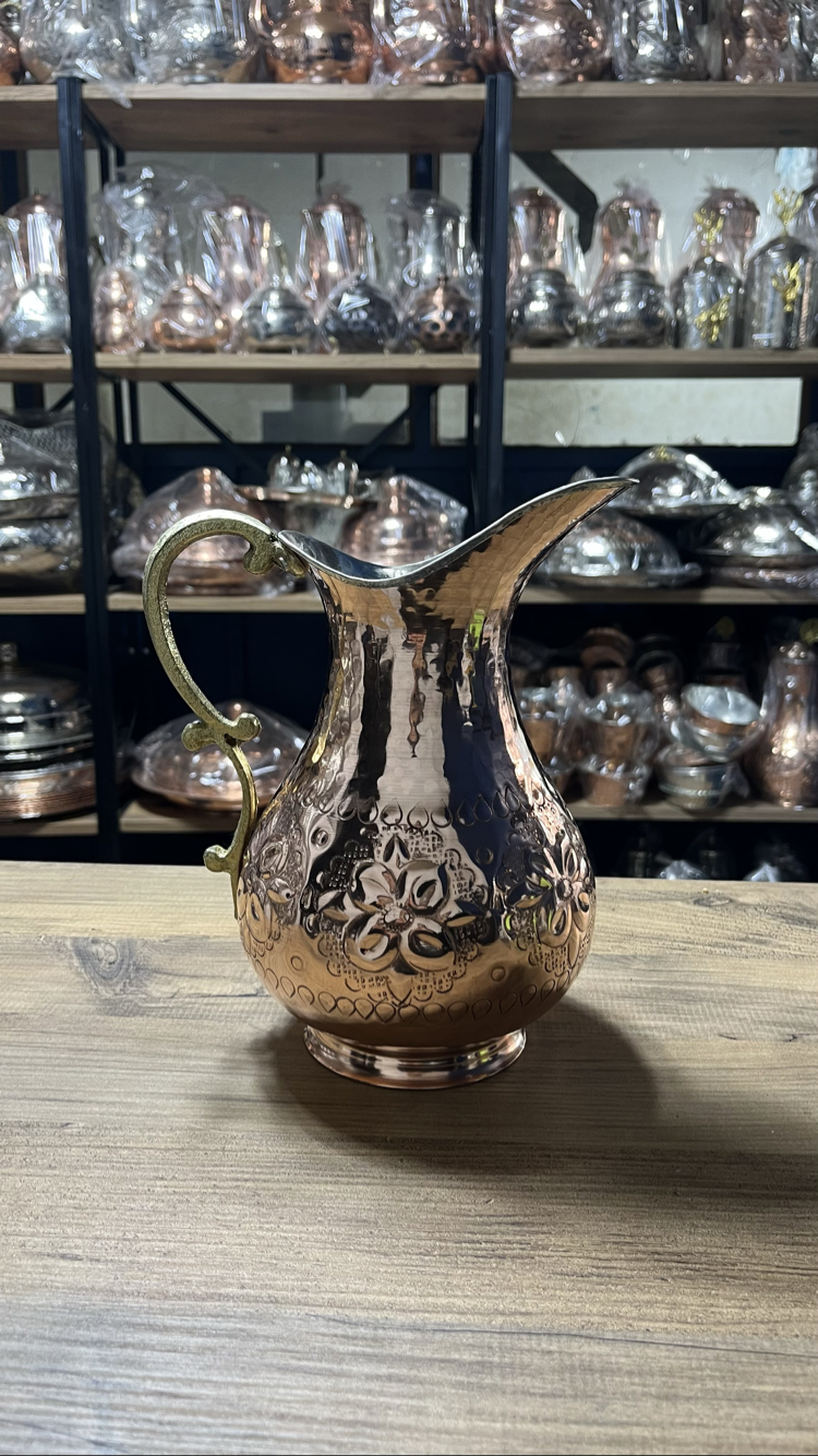 Çiçek Desenli Bakır Sürahi 