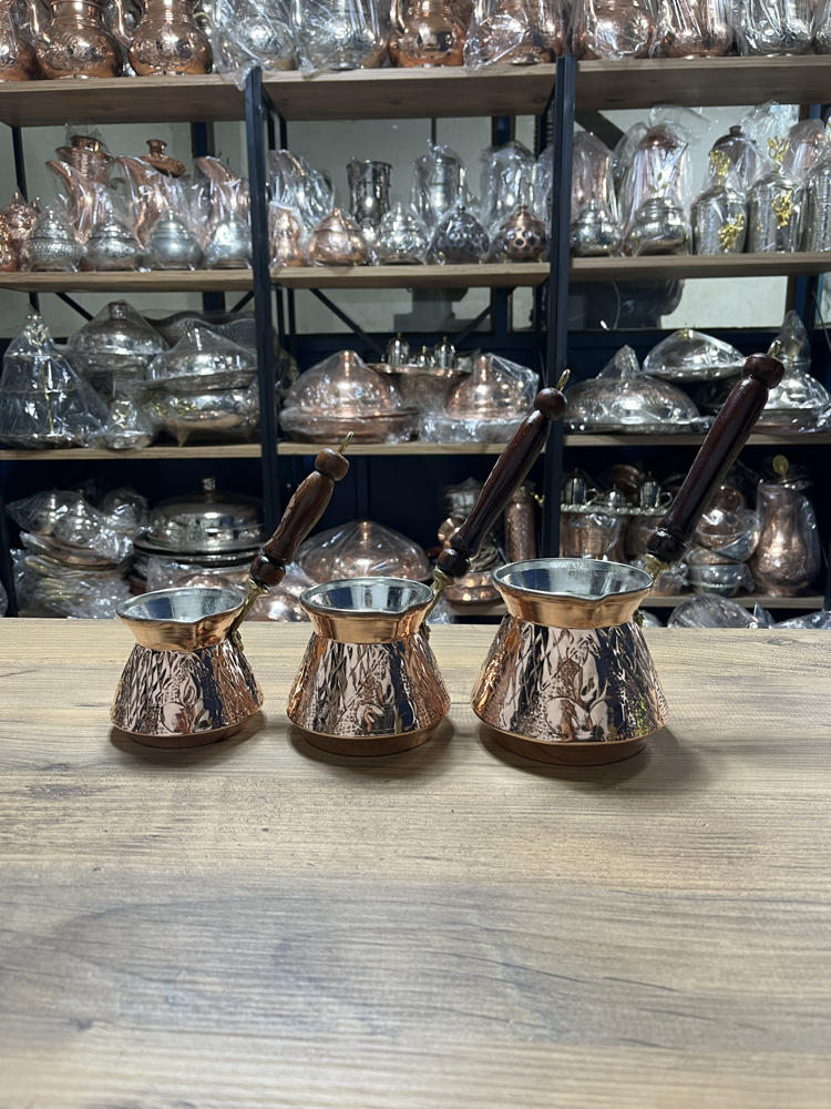 Lale Motifli Bakır Cezve Seti 