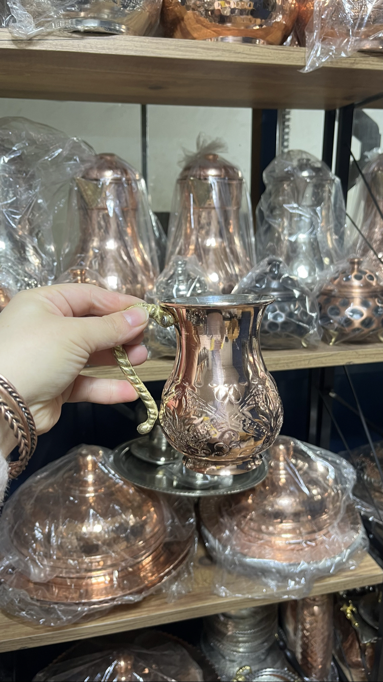 Kabartma Nakışlı Bakır Bardak